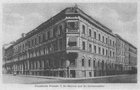 Budynek kliniki znajdował się u zbiegu nie istniejących dziś ulic: Cysterskiej i Borysza. Obecnie na tym miejscu stoi gmach PŻM i Hotel Radisson SAS. (1915 r.)