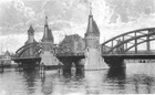 Most nad Parnicą (Parnitzbrucke). Widoczne stojące do dzisiaj budynki Zarządu Portu, oraz portowej straży pożarnej (1929 r.)