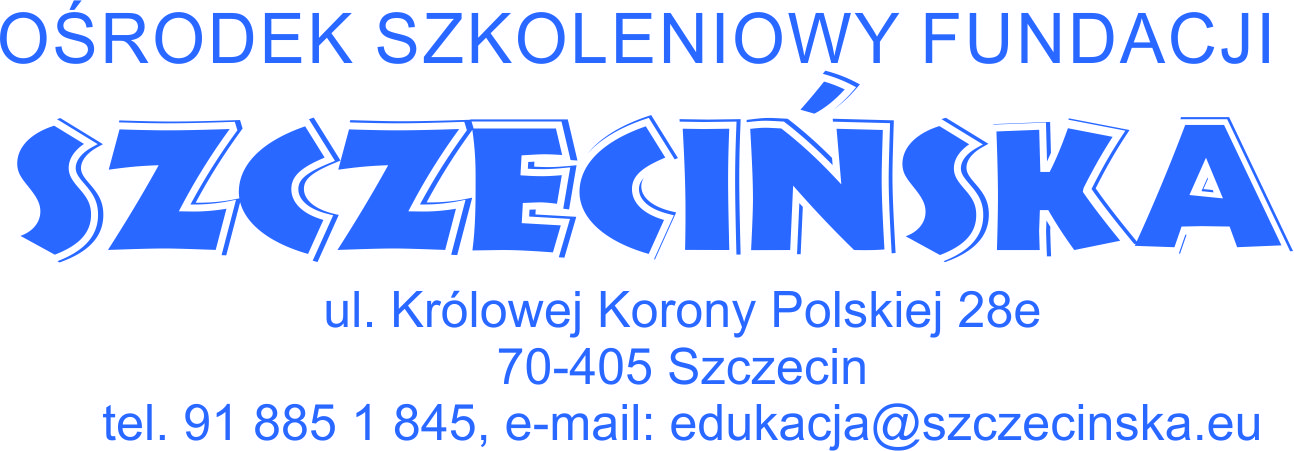 Niebieskie litery na białym tle - Ośrodek Szkoleniowy Fundacji Szczecińska