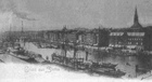 Żaglowce i barki zacumowane przy nabrzeżu na Łasztowni. Z prawej wieża Katedry Św. Jakuba (1898 r.)