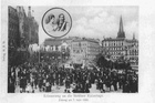 Plac Tobrucki. Po lewej budynek Czerwonego Ratusza, po prwaej wieża katedry Św. Jakuba. Widokówka wydana z okazji dni cesarskich w Szczecinie, w dniu 7.09.1900.